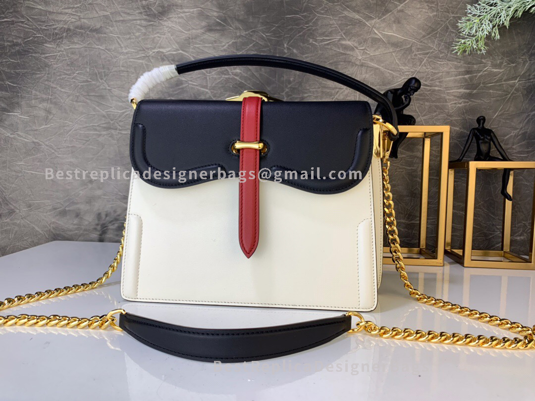 Prada Sidonie Black And White Leather Handbag GHW 004